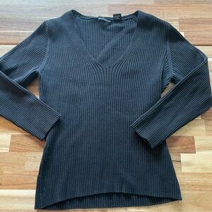 Black V-Neck Ribbed Sweater